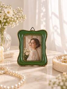 Cirelle إطارات صور صغيرة خضراء عتيقة، إطار صور صغير من الراتنج بأسلوب باروك، عرض صور مزخرف على المكتب مع حافة ذهبية، إطار معرض صغير للمنزل والمكتب والطاولة، ديكور الرف، هدية منزل جديد - متعدد الألوان - مشاهدة 8