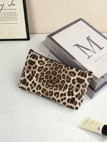 Bolsa organizadora portátil de gran capacidad con estampado de leopardo, estuche para lápices y almacenamiento - Multicolor - Ver 4