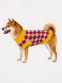 PETSIN Vintage Argyle Pet Sweater, Diamond Plaid Knit Pullover, Winter Warm Clothes For Small Puppy Kitten - Red - View 10