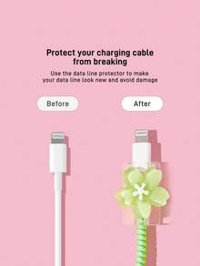 THE POWERPUFF GIRLS X SHEIN Pelindung Kabel Data, Cocok untuk Charger , Set 4 Buah Pelindung Kabel Ponsel, Pelindung Charger (Tidak Termasuk Kabel Data) - Hijau - View 4