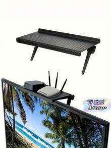Wall Mount Router Shelf, Carbon Fiber Texture ABS Plastic Floating Wall Shelf For WiFi Router Modem TV Box Set Top Box, No Drilling Adhesive Storage Rack With Cable Management, Space Saving Organizer For Living Room Bedroom Office - Black - View 1