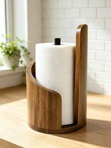 1 Piece Black Walnut Wood Standing Paper Roll Holder, Tissue Holder, Natural Mango Wood Top | Suitable For Extra-Large Rolls Of Tissue Paper, Comes With Wooden Circular Base | Wooden Tissue Holder For Kitchen, Dining Table, And Home Decoration - View 8