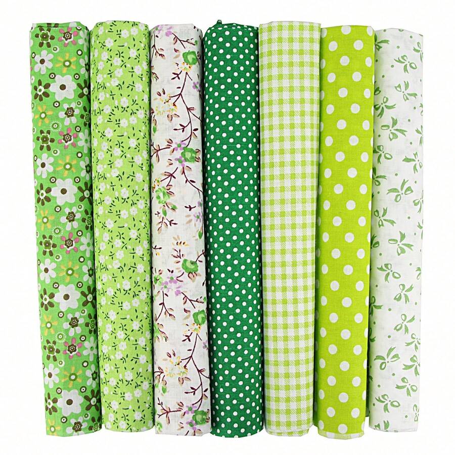 7Pcs Cotton Fabric DIY Patchwork Fabric Bundle, Fabric Scraps Pack, Perfect For DIY Patchwork, Quilting, Patchwork Cushions And More - green - View 1