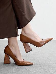 CUCCOO BIZCHIC Nuevos tacones altos elegantes y sexys con punta puntiaguda y escote bajo para mujer, zapatos de primavera para vacaciones de primavera, Pascua y Navidad - Hígado Marrón - Ver 5