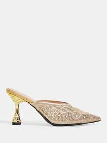 CUCCOO TILAWA Gold Sparkling Rhinestone Embroidery Elegant Sexy Pointed Women's High Heels - Exquisite And Stylish Design, With A Slip-On Design Stiletto Women - Gold - View 3