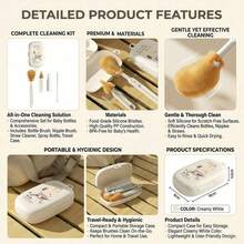 Portable Baby Bottle Brush Set Incude Bottle Brush, Nipple Brush Straw Brush, Drain Rack And Storage Box For Travel Or Trip - Beige - View 5