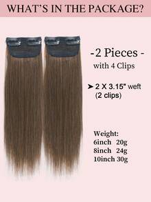 2Pcs/Set Short Straight Clip In Human Hair Extensions,6-10 Inch Medium Brown Real Human Hair Clip On Hair Pieces For Women, Add Instant Hair Volume Increase Hair Thickness - S4 - View 3