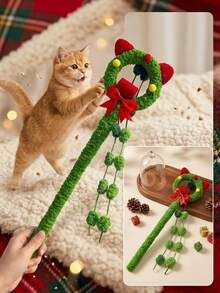 PETSIN 1 PC Random Color Tassels Christmas Big Size Cat Teaser With Cute Christmas Decoration,Shake To Make Sound,Mimicking Bird Calls - Green - View 2