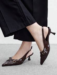 CUCCOO BIZCHIC 女款尖頭細高跟棕色後扣高跟鞋，簡約優雅，日常百搭通勤上班slingback鞋 - 棕色 - 查看 3