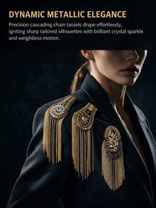 1Pc Rhinestone Clothing Accessory Set, Metal Fashion Tassel Epaulets, Decorative Accent Shoulder Badge For Garment Decoration - Multicolor - View 3