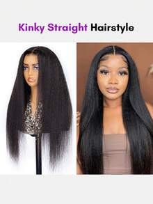 ALL READY WIG Kinky Straight 真人髮假髮 自然黑 13x4 蕾絲 無膠 18-26 英吋 180% 密度 Kinky Straight 自然外觀 漂白髮結 預拔髮際線 豐盈蓬鬆 自然髮際線 即戴即走 女款 - SNatural - 查看 7