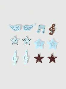 ROMWE Anime 12 Pieces Random Blue-Brown Contrasting Rhinestone Adult Hairpin, Y2K Star Wing Note Styling Hairpin, Shiny And Versatile Hair Accessories - Blue brown rhinestone - View 1