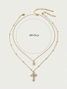 Glisma 18K Gold Plated Cross Double Chain Simple Fashion Necklace - Yellow Gold - View 5
