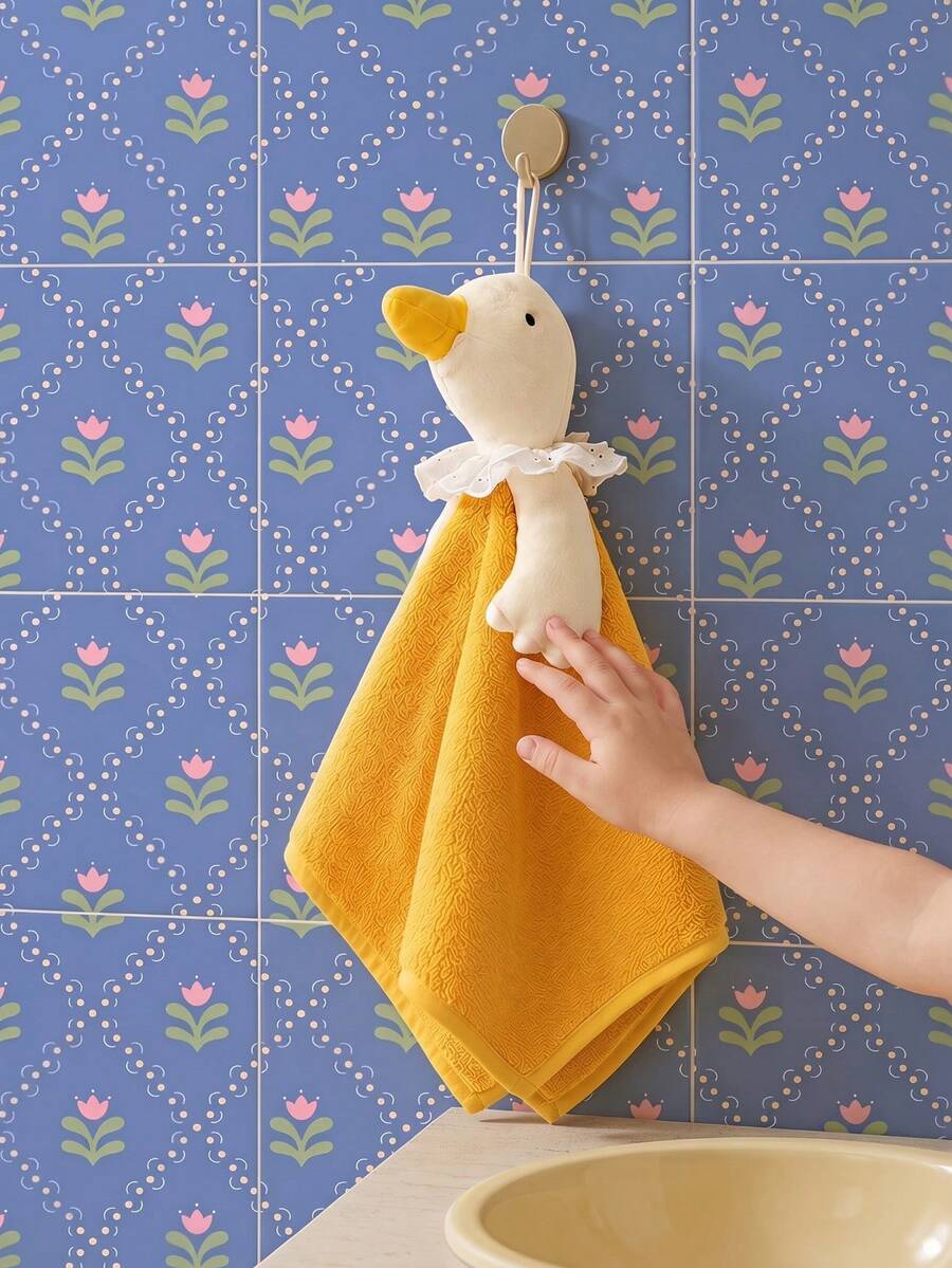 Joivida Cute Hanging Duck Hand Towel Crafted. It Features A Plush Duck Doll Top With Delicate Lace Trim, Delivering Strong Water Absorption And Quick-Drying Performance. Available In Two Gentle Tones, Ideal For Kitchen And Restroom Daily Use. - Multicolor - View 1