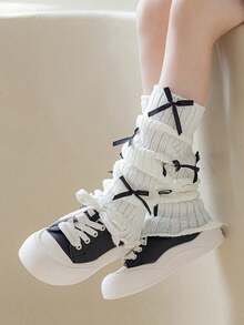 SHEIN 2 Pairs Of Girls Bow Socks Stacking Socks Lady Versatile - Multicolor - View 8