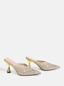 CUCCOO TILAWA Gold Sparkling Rhinestone Embroidery Elegant Sexy Pointed Women's High Heels - Exquisite And Stylish Design, With A Slip-On Design Stiletto Women - Gold - View 9