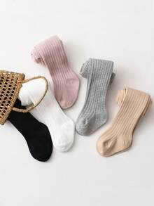 SHEIN 5 Children's Vertical Stripes, Slim And Tight Bottoming Pantyhose, Simple Basic Girls' Bottoming Socks In Spring And Autumn, Suitable For Daily Life - Multicolor - View 6
