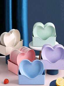 1/5/10-Piece Plate Sets, Perfect For Valentine's Day; Heart-Shaped Plates, Appetizer Plates, Fruit Plates, Dessert Plates, Cake Plates, Breakfast Plates, Kitchenware, Tableware Accessories - Pink - View 3