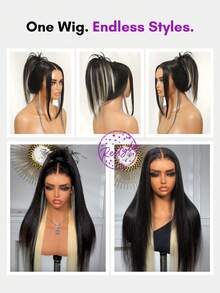 ALL READY WIG Bye-Bye Slip 7x5 Lace Closure Glueless Wear Go Black With Blonde Peekaboo Highlights Layered Straight Wigs With Drawstring Pre-Cut Pre-Pluck Pre-Bleached Transparent Lace 100% Human Hair Fit All Head Sizes Free Part Beginner-Friendly - SNATURAL/613 - View 4