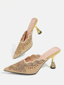 CUCCOO TILAWA Gold Sparkling Rhinestone Embroidery Elegant Sexy Pointed Women's High Heels - Exquisite And Stylish Design, With A Slip-On Design Stiletto Women - Gold - View 4