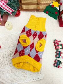 PETSIN Vintage Argyle Pet Sweater, Diamond Plaid Knit Pullover, Winter Warm Clothes For Small Puppy Kitten - Red - View 7