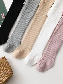 SHEIN 5 Children's Vertical Stripes, Slim And Tight Bottoming Pantyhose, Simple Basic Girls' Bottoming Socks In Spring And Autumn, Suitable For Daily Life - Multicolor - View 4