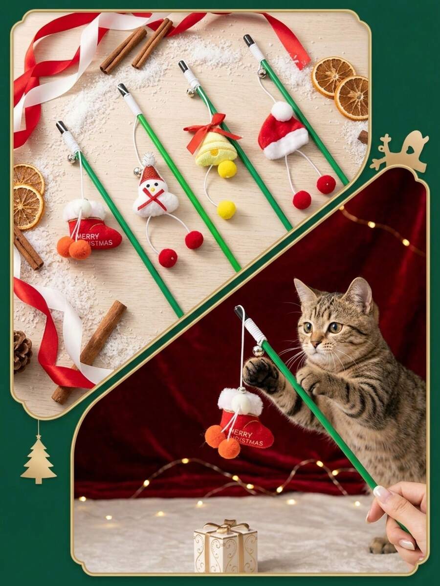 PETSIN 1 PC Christmas Cat Teaser With Cute Decoration Cat Toy - Multicolor - View 1