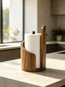 1 Piece Black Walnut Wood Standing Paper Roll Holder, Tissue Holder, Natural Mango Wood Top | Suitable For Extra-Large Rolls Of Tissue Paper, Comes With Wooden Circular Base | Wooden Tissue Holder For Kitchen, Dining Table, And Home Decoration - View 9