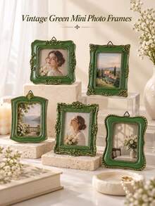 Cirelle إطارات صور صغيرة خضراء عتيقة، إطار صور صغير من الراتنج بأسلوب باروك، عرض صور مزخرف على المكتب مع حافة ذهبية، إطار معرض صغير للمنزل والمكتب والطاولة، ديكور الرف، هدية منزل جديد - متعدد الألوان - مشاهدة 5