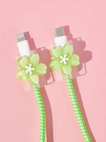 THE POWERPUFF GIRLS X SHEIN Pelindung Kabel Data, Cocok untuk Charger , Set 4 Buah Pelindung Kabel Ponsel, Pelindung Charger (Tidak Termasuk Kabel Data) - Hijau - View 6