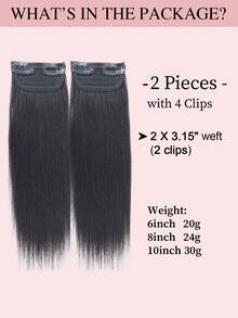 2Pcs/Set Short Straight Clip In Human Hair Extensions,6-10 Inch Nature Black Real Human Hair Clip On Hair Pieces For Women, Add Instant Hair Volume Increase Hair Thickness - S1B - View 3