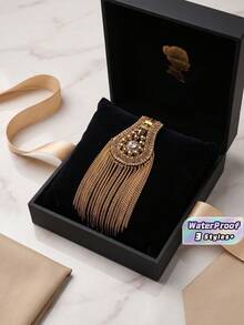 1Pc Rhinestone Clothing Accessory Set, Metal Fashion Tassel Epaulets, Decorative Accent Shoulder Badge For Garment Decoration - Multicolor - View 1