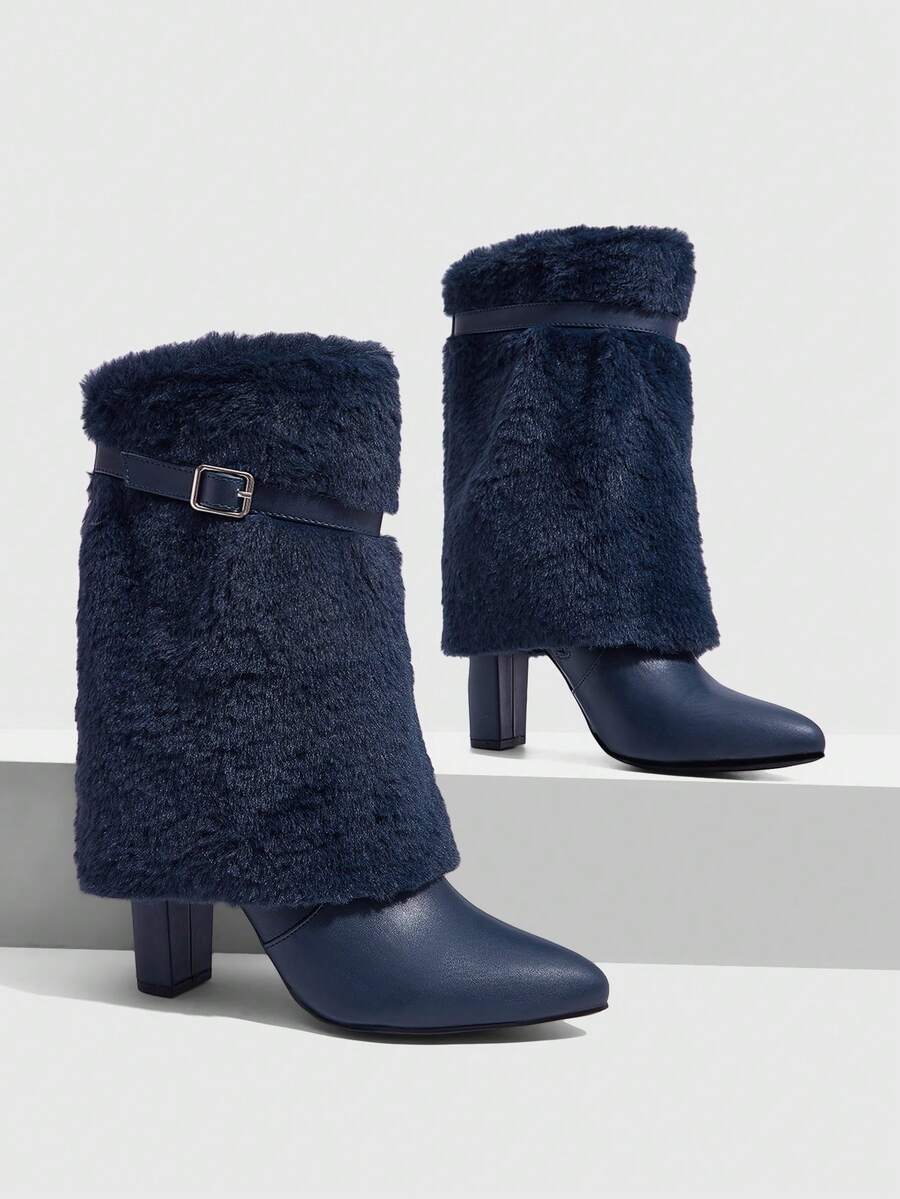 CUCCOO SZL Women Shoes Warm Buckle Decor Fuzzy Classic Fashion White Fur Boots For Spring Shoes Spring Break Easter For Christmas Spring Shoes Fall Boots - Royal Blue - View 1