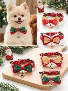 PETSIN 1pc Cat And Dog Universal Holiday Style Neck Accessory, Christmas Pet Bow Tie Collar, Adjustable Cat And Dog Collar, Santa Claus Christmas Tree Snowflake Pendant, Holiday Party Small Pet Decoration Accessory - Multicolor - View 3