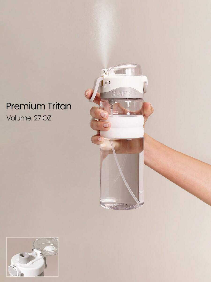 GLOWMODE 27oz Tritan Cooling Spray Water Bottle With One-Touch Lid Gym Fitness Studio Work Travel Hiking Daily Active Casual - White - View 1