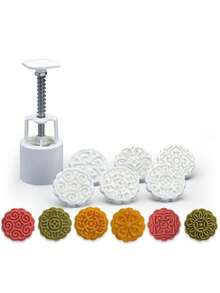 1 Sets Of Flower Shaped Mooncake Molds, 50g Cake Molds, DIY Manual Pressing, Sugar Flipping Mooncake Decoration, Biscuit Baking Tools - White - View 2