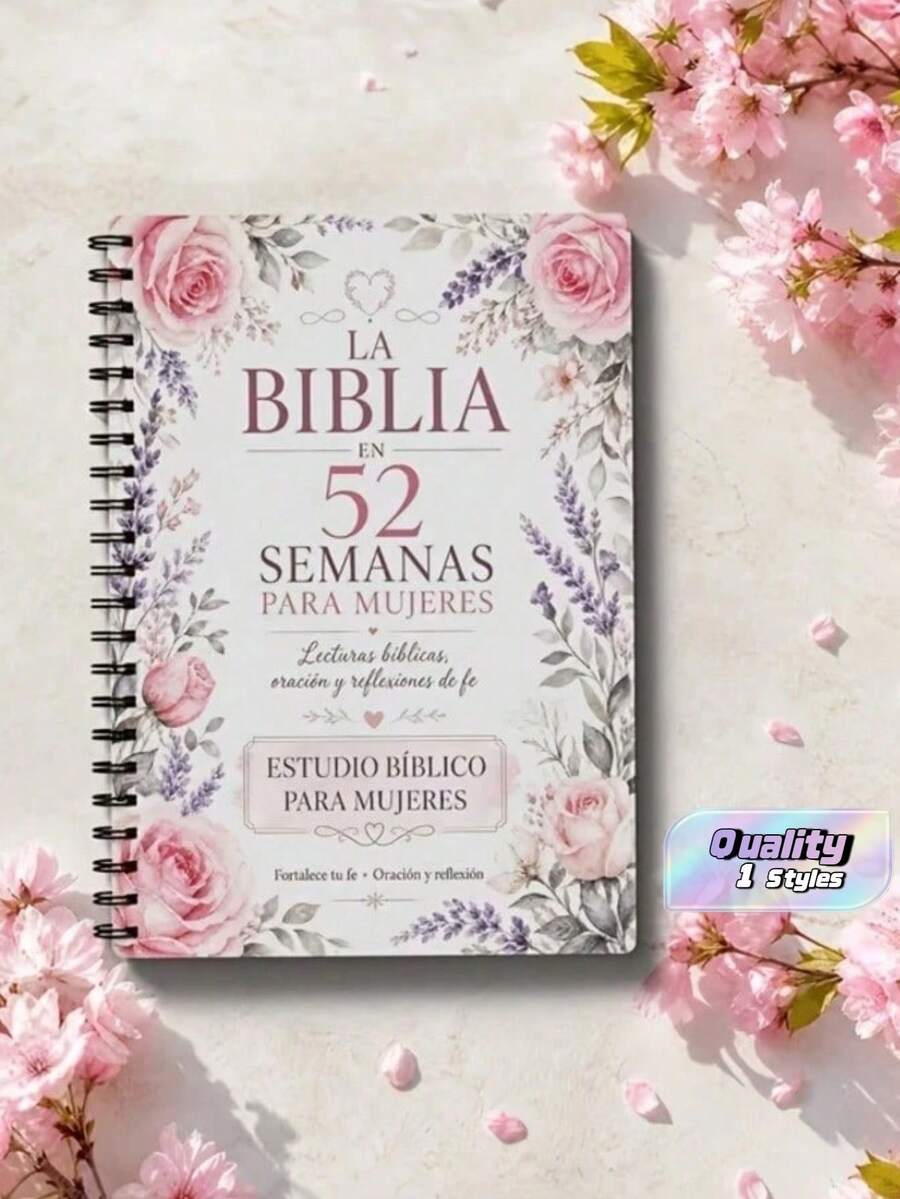 52-Week Spanish Bible Study Guide For Women - Weekly Christian Learning Journal, Floral Cover Design, Portable Scripture Planning Notebook, Suitable For Daily Devotion, Gift, Office Supplies And Spanish - A - View 1
