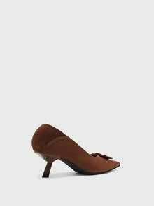 CUCCOO BIZCHIC Suede Metal Buckle Pointed Stiletto Shoes, Women's Workplace Commuter High Heels Fall Shoes - Brown - View 9