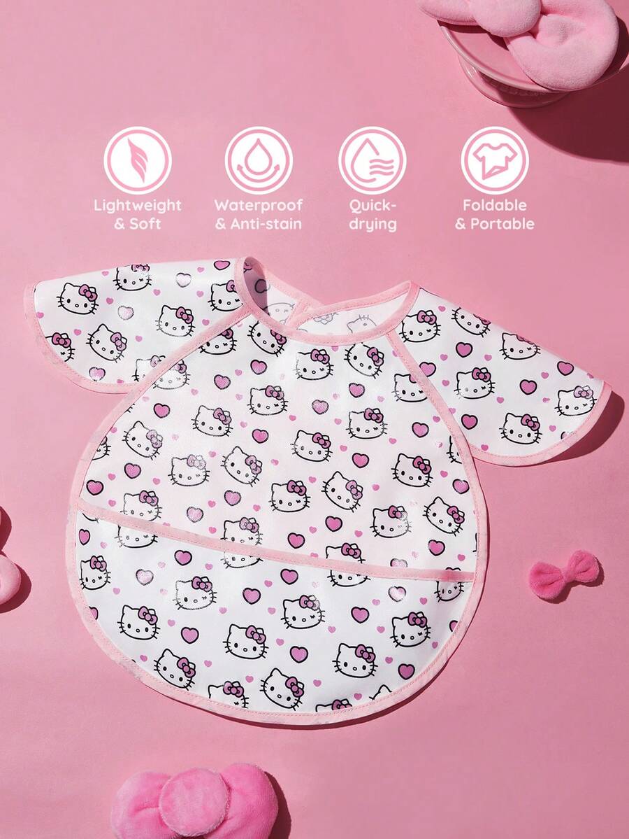 HELLO KITTY AND FRIENDS | SHEIN 6個月-2歲嬰兒防水防油防污背心式防護圍兜 TPU材質可愛卡通貓印花 粉色女款 - 彩色 - 查看 1