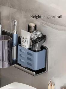 1 PC Wall Mount Toothbrush Holder No Drill Space Saving Detachable Cups Toothpaste Slot For Electric Toothbrushes Razors Shavers Modern Bathroom Organizer For Home Dorm Waterproof Rustproof Easy Clean Sturdy Multi Functional - View 7
