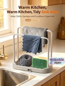 1 Kitchen Sink Organizer Rack, Two-Tier Fabric Sponge Holder, Countertop Drain Rack, Space-Saving, Kitchen Cleaning Supplies Storage, Great For Housewives/Husbands, Compact And Portable Next To The Sink, A Great Kitchen Organization Helper - Multicolor - View 1