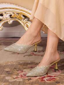 CUCCOO TILAWA Gold Sparkling Rhinestone Embroidery Elegant Sexy Pointed Women's High Heels - Exquisite And Stylish Design, With A Slip-On Design Stiletto Women - Gold - View 2