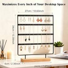 Women Earring Storage Holder, 4‑Tier Tall Jewelry Display Stand, Wood‑Metal Hanging Jewelry Organizer, Desktop Display Rack For Multiple Pairs Of Earrings, Household Vanity Table Jewelry Storage Accessory - Multicolor - View 2