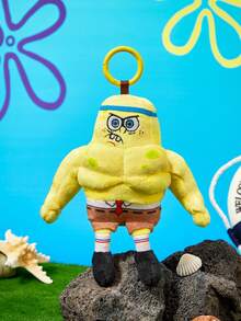 SpongeBob SquarePants | POKOJA LAND 1個肌肉聯名3D絨毛吊飾鑰匙圈，可愛站立造型，趣味壯漢設計，可掛在包包、鑰匙、書包上，適合所有年齡層，生日或週年紀念的有趣獨特禮物 - 黃色 - 查看 1