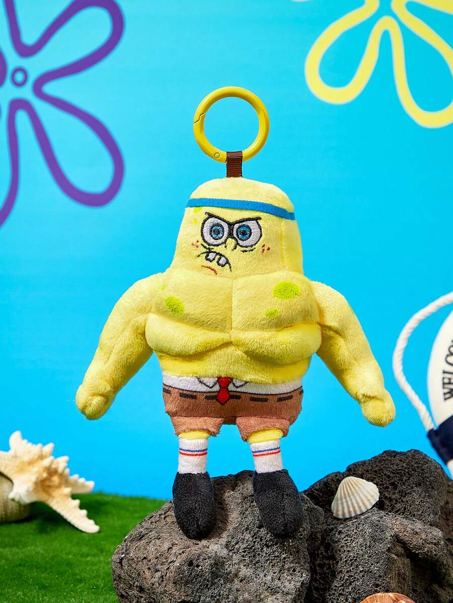 SpongeBob SquarePants | POKOJA LAND 1個肌肉聯名3D絨毛吊飾鑰匙圈,可愛站立造型,趣味壯漢設計,可掛在包包、鑰匙、書包上,適合所有年齡層,生日或週年紀念的有趣獨特禮物 - 黃色 - 查看 1