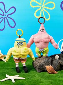 SpongeBob SquarePants | POKOJA LAND 1個肌肉聯名3D絨毛吊飾鑰匙圈，可愛站立造型，趣味壯漢設計，可掛在包包、鑰匙、書包上，適合所有年齡層，生日或週年紀念的有趣獨特禮物 - 黃色 - 查看 7