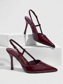 CUCCOO SZL 9.8CM 女款尖頭扣飾亮面酒紅色高跟鞋 性感時尚百搭 日常通勤派對約會穿搭女鞋 - 酒紅色 - 查看 1