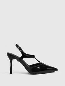 CUCCOO SZL Ladies Black Pointed Heel Strap Single Shoes Femininity Skinny Commuter Dating Versatile High Heels - Black - View 2