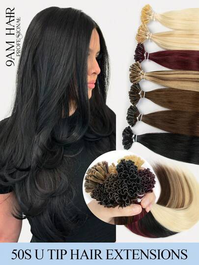 U-Tip Haarverlängerungen, glattes Haar, 12-22 Zoll, 50s Naturfarbe, Hot Fusion langanhaltend für dünnes Haar, Volumen hinzufügen, elegant für Frauen, einfach anzubringen, geeignet für Party & Hochzeit, Haarverlängerung, natürliche Haarstruktur, natürlicher Haarlook, Halloween- und Weihnachtsgeschenk
