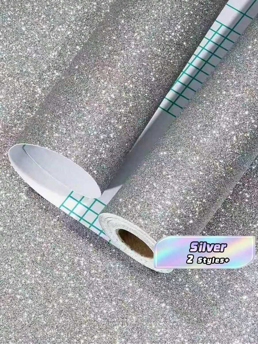 1 捲灰色亮片壁紙 自黏式亮片壁紙 乙烯基亮片 自黏式現代可移除銀色亮片壁紙 適用於牆面、檯面、家具裝飾 DIY - 牆紙 - 查看 1